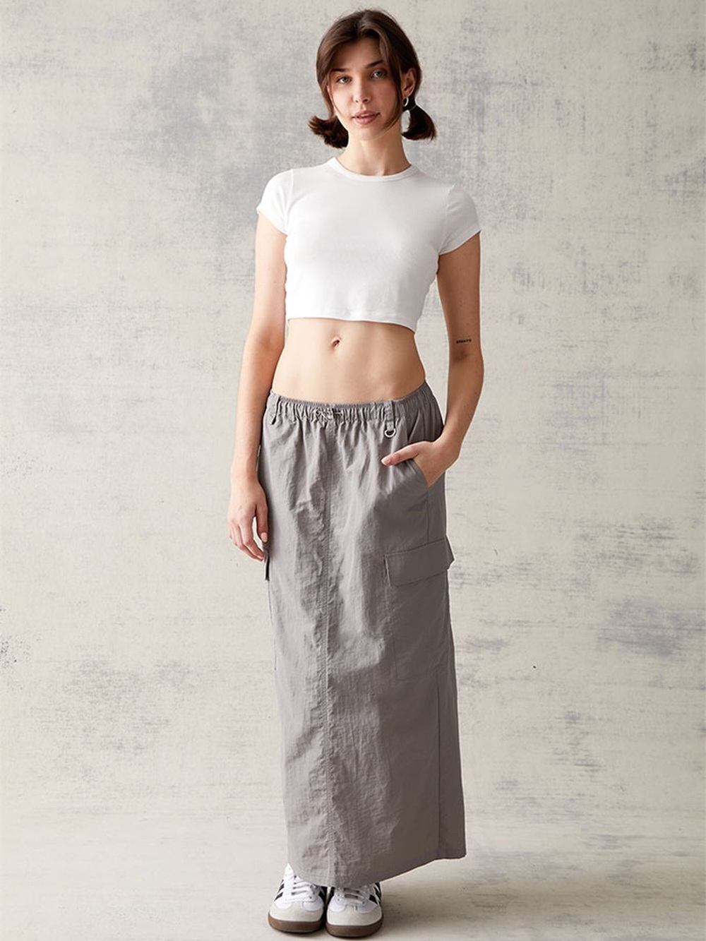 PacSun Gray Bungee Utility Maxi Skirt with Cargo Pockets size Small
